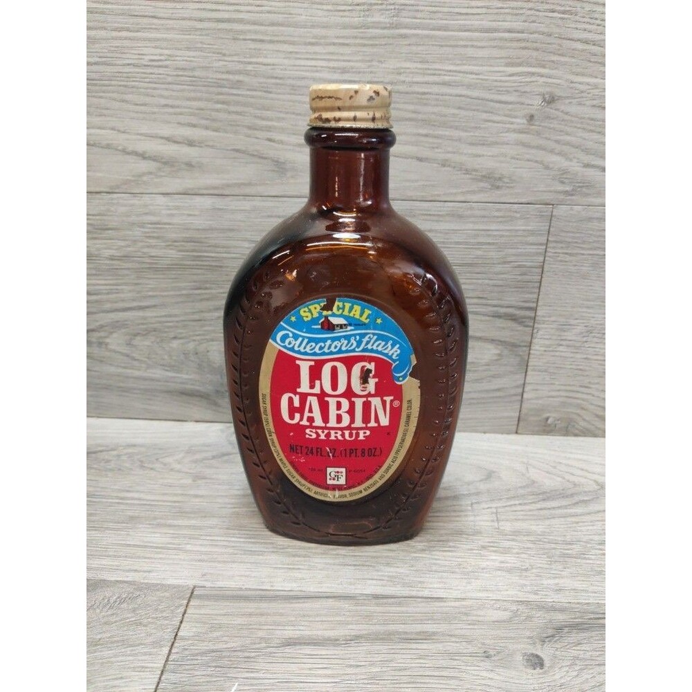 Vintage Log Cabin Syrup Amber Glass Bottle Benjamin Franklin Collectors Flask 24